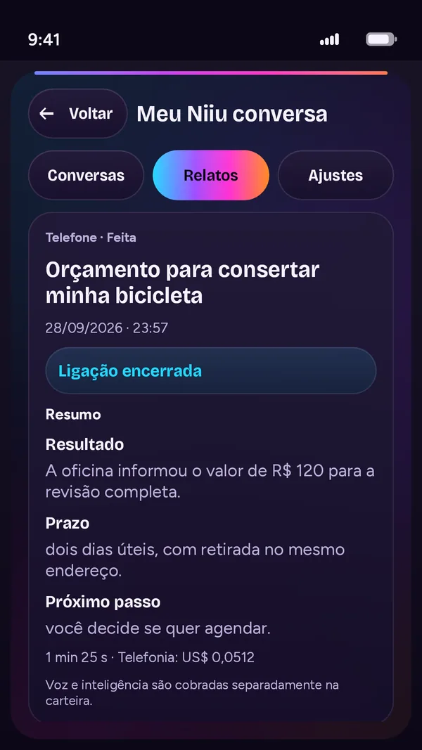 Relato de uma ligação: a oficina informou R$ 120 e prazo de dois dias úteis